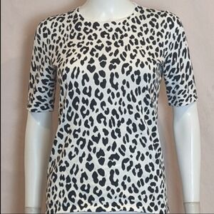 Edinburgh Knitwear Black and White Knitted Short Sleeve Animal Print Tee Small